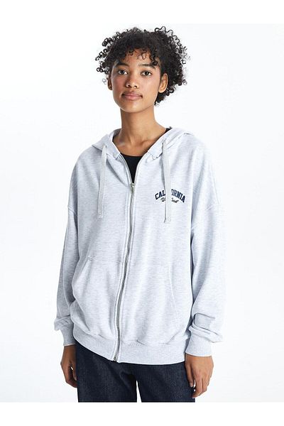 LC Waikiki XSIDE Hooded Printed Long Sleeve Oversize Women's Zip-up Sweatshirt