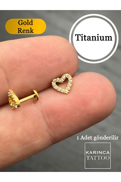 Karınca Piercing Heart Zircon Stone Titanium Piercing Tragus Helix Flat Ear Conch Lobe Labret