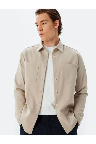 Koton Snap Button Viscose Blended Pocket Detailed Long Sleeve Shirt