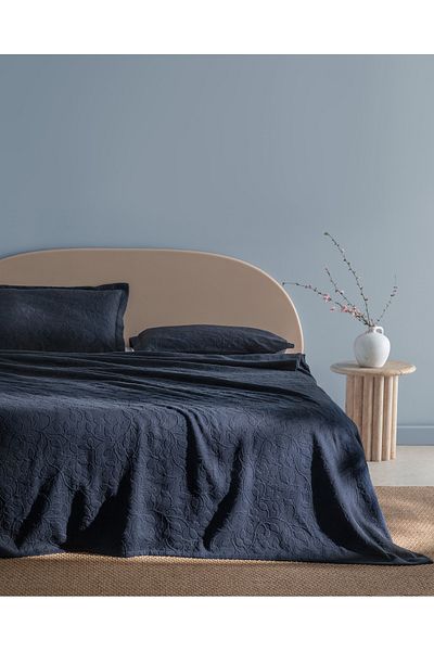 Madame Coco Chantal Single 100% Cotton Bedspread - Navy Blue