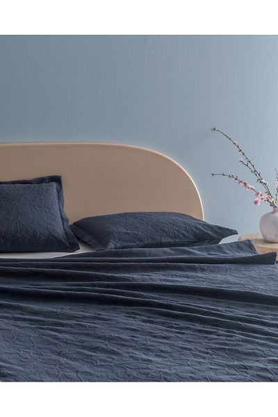 Madame Coco Chantal Double 100% Cotton Bedspread - Navy Blue