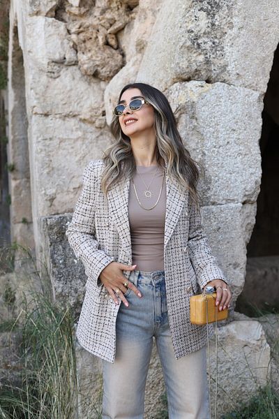 bytugcekaya Κρεμ μπλέιζερ με διπλό στήθος