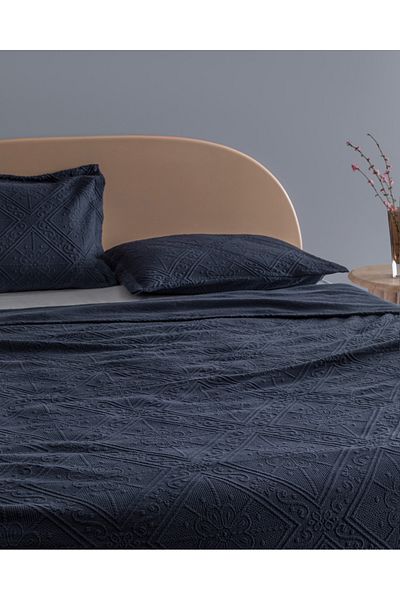 Madame Coco Marjolaina Double 100% Cotton Bedspread - Navy Blue