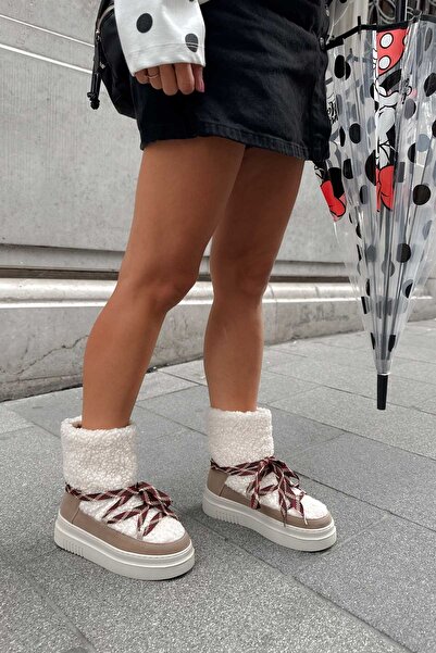 Shoebutik Iglo Bej Kürklü Kışlık Kadın Bot