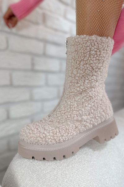 Shoebutik Béžové plyšové boty Bosy