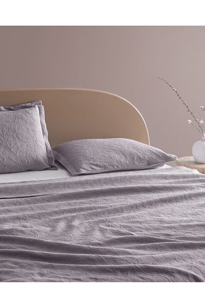 Madame Coco Chantal Double Bedspread - Light Plum, 100% Cotton
