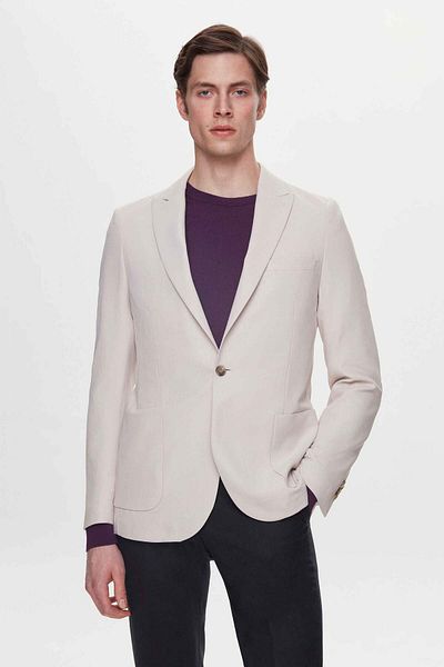 Twn Beige Slim Fit Dobby Flying Blazer Jacket