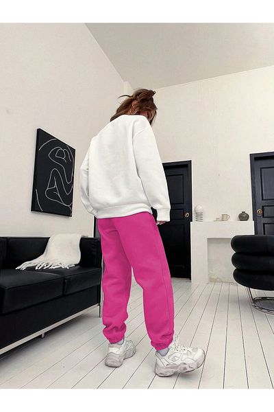 MODARİCH Σετ φούτερ Brooklyn Pink Jogger 1898 και λευκή αθλητική φόρμα - Oversize Crew Neck