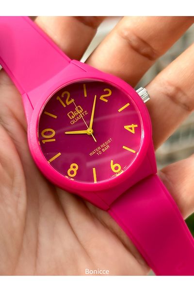 Q&Q Brand Pink Color, Silicone Strap, (Suitable for Pool and Sea Use) Men's/Women's Sports Wristwatch