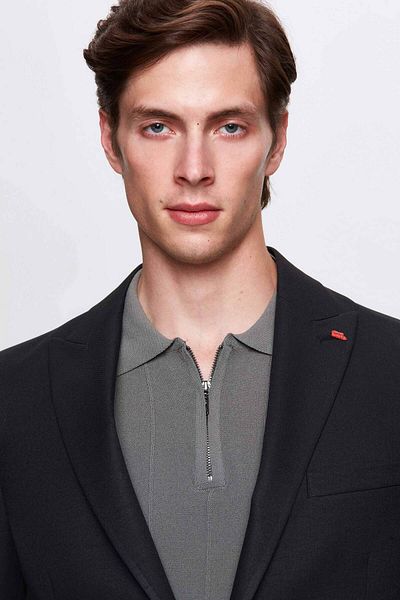 Twn Black Slim Fit Flying Blazer - Dobby Fabric Jacket