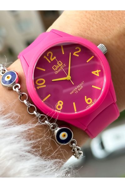 Q&Q Brand Pink Color, Silicone Strap, (Suitable for Pool and Sea Use) Men's/Women's Sports Wristwatch