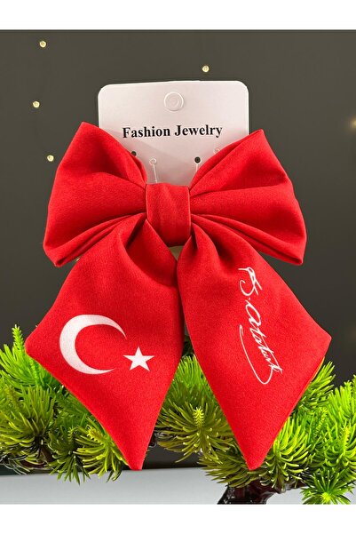 Chocuk Red White Turkish Flag and Ataturk Signature 29 October Fabric Automatic Bow Luxury Buckle