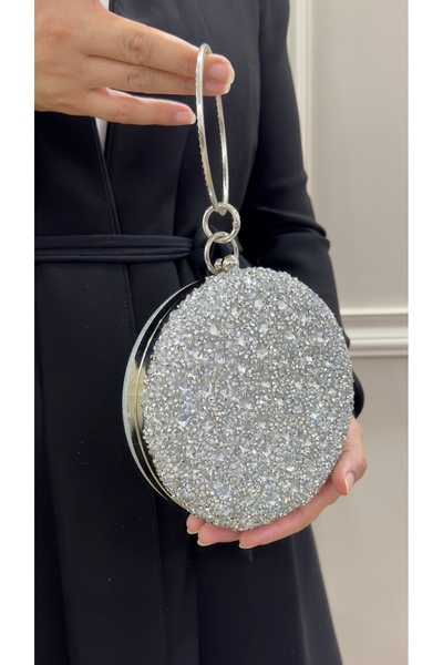 GP GUES POLO حقيبة السهرة النسائية الدائرية - تفاصيل حجر الكريستال، حقيبة السهرة لليد والكاحل والكتف