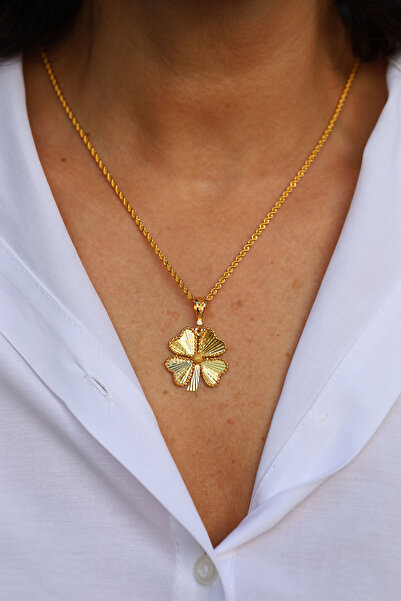 Yenigün Kuyumculuk 14 Ayar Altın Işıltılı Yonca Kolye Ucu Küçük