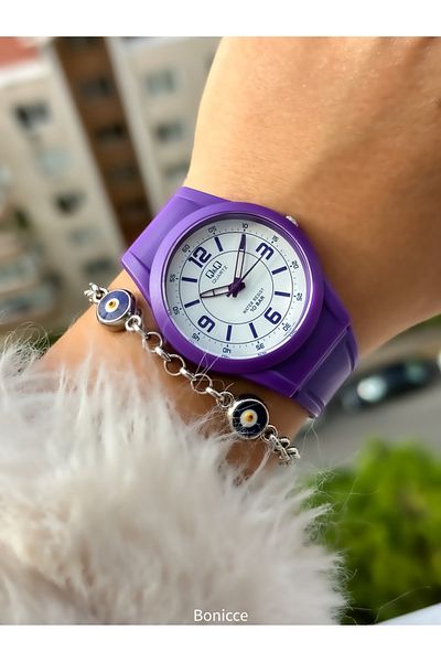 Q&Q Purple Color Silicone Cord, 10 Bar (Suitable for Pool, Sea Use) Sports Women's Wristwatch Bracelet