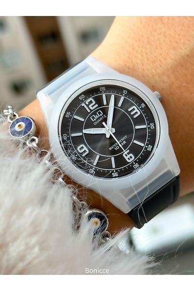 Q&Q Black Color Silicone Cord, 10 Bar (Suitable for Pool, Sea Use) Sports Women's Wristwatch Bracelet