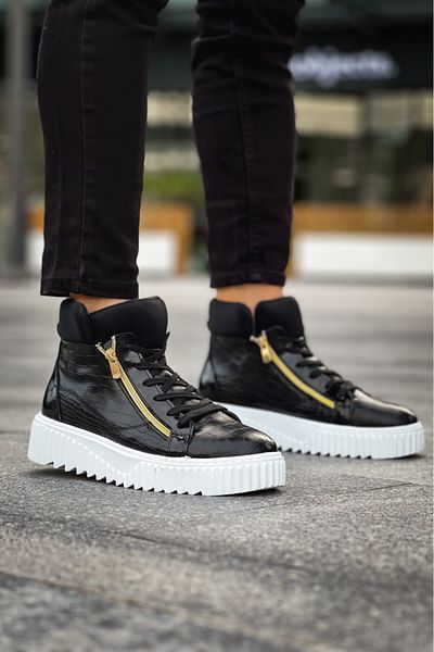 BOA Snr 512 Boa Thick High Sole Double Zipper Black Men's Sports Boots