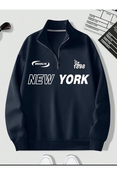 MODARİCH Hanorac New York 1898 cu jumătate de fermoar - Guler înalt supradime...