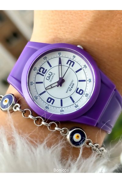 Q&Q Purple Color Silicone Cord, 10 Bar (Suitable for Pool, Sea Use) Sports Women's Wristwatch Bracelet