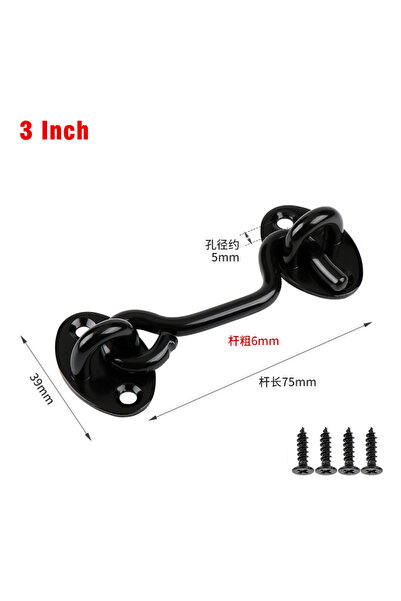 Choice5 black-3 inch Stainless Steel Heavy Duty Privacy Hook and Eye Latch Lo...