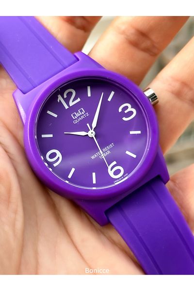 Q&Q Purple Color Silicone Cord, 10 Bar (Suitable for Pool, Sea Use) Sports Women's Wristwatch Bracelet