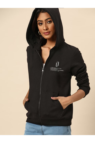 HOFFNUNG Hanorac cu glugă și fermoar cu imprimeu vertical pentru femei