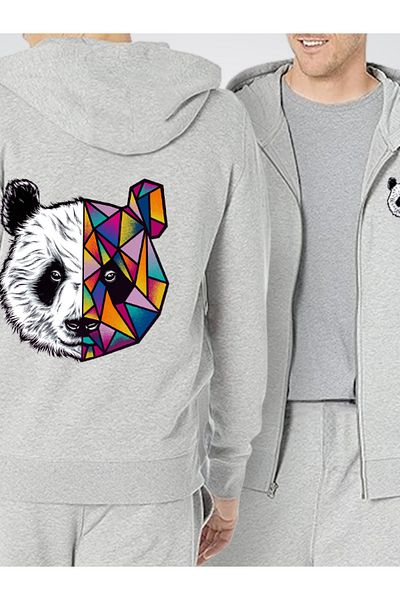Pink Sky Panda Printed Hooded Zipper Sweatshirt