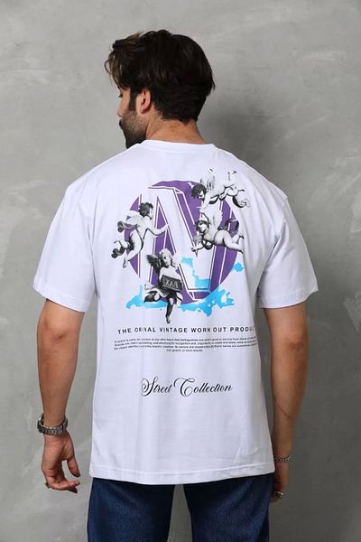 Mirage White Unisex Oversize Printed Crew Neck T-Shirt