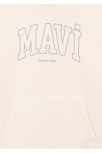 Mavi Logo Baskılı Kapüşonlu Bej Sweatshirt 6s10052-70072