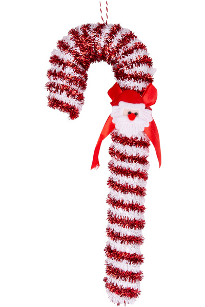 Herdekora New year's tree ornament with santa claus figure walking stick red-...