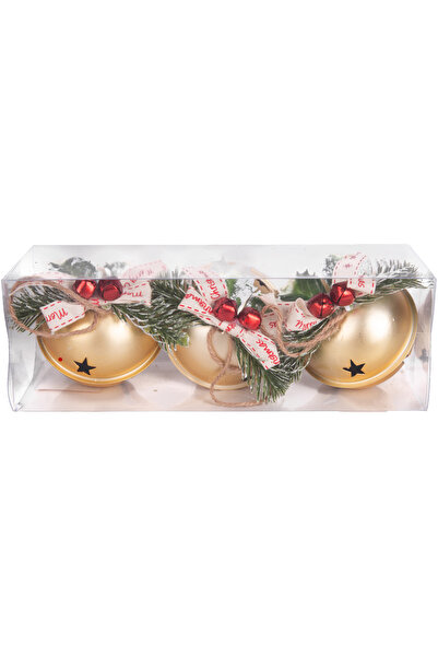 Herdekora Χριστουγεννιάτικο Στολίδι Κουδουνιστή Μπάλα - Σετ 3 Χρυσό 8 εκ.