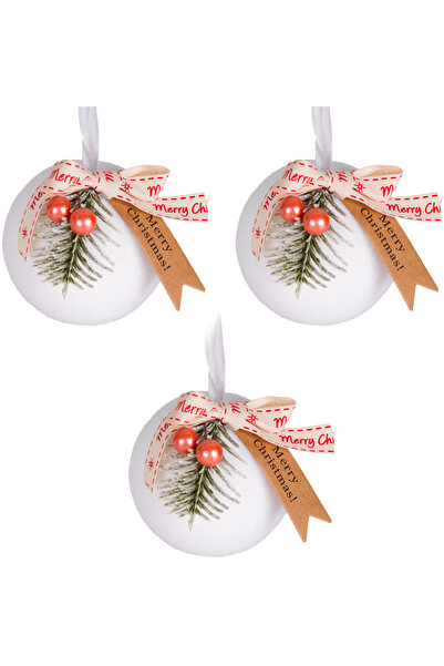 Herdekora Новорічний декор Білий набір з 3 кульками - 8 см
