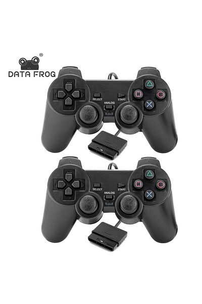 Choice Black 2pcs DATA FROG Wired Plug and Play Gamepad for PS2 Double Vibration Joystick Controller for So