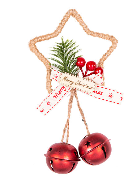 Herdekora Ornament pentru Pom de Crăciun Steaua Cu Clopoțel Roșu 9x14 Cm.
