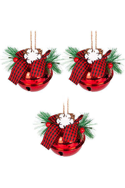 Herdekora Christmas Ornament, Christmas Ball, with Rattle, Red - Set of 3, 8X...