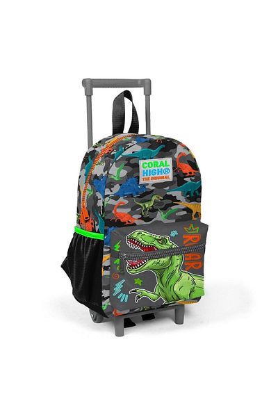 Coral High Little Nest Squeegee Backpack Black Gray Dinosaur Patterned Two Compartments 24044