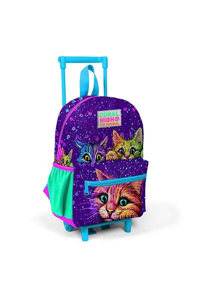 Coral High Rucsac cu racletă cu cuib mic, mov, roz, model de pisică, două compartimente 24032