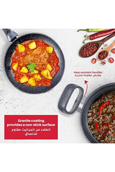 MISTERCOOK طقم أواني طهي جرانيت من ماركة ميستر كوك، 18 قطعة، موديل 5002-03-02، سعة 1.95 لتر، غطاء فولاذي، لون فضي