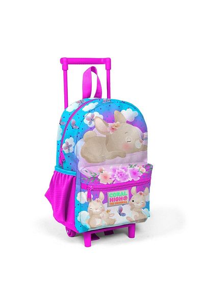 Coral High Rucsac Little Nest Squeegee cu model iepure albastru, roz, două compartimente 24036