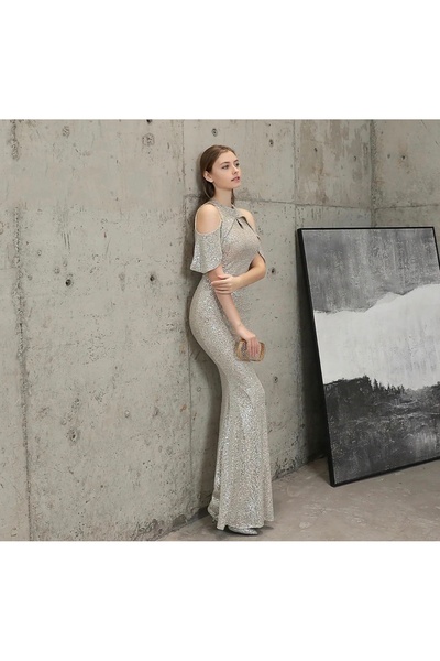 elissaa Halter yaka pul payet abiye elbise