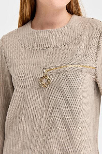 Esswaap Pike Dokulu Fermuar Detaylı Tunik Vizon