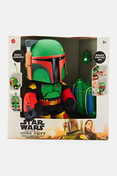 Star Wars دمية محشوة بميزة استنساخ صوت كتاب بوبا فيت مع صاروخ، مجموعة خضراء