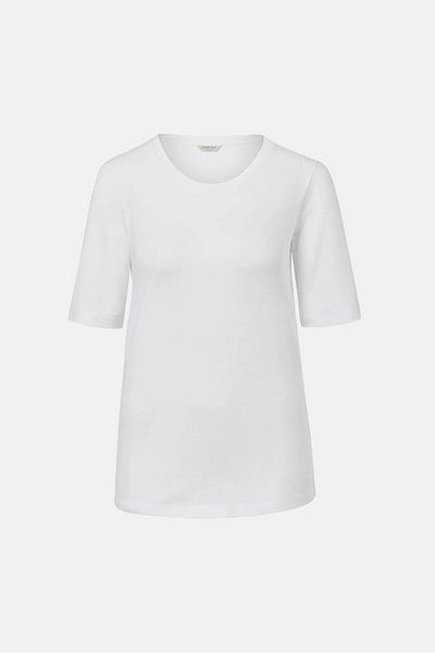 Tchibo Women Crew Neck Solid Short Sleeve Tee, White