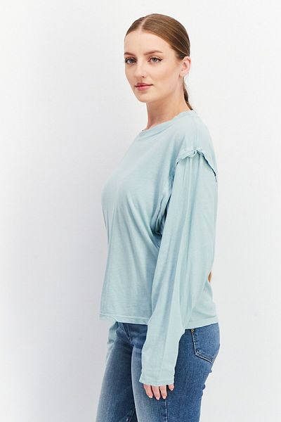 Joie Women Round Neck Long Sleeve Plain T-Shirt, Grey Mist