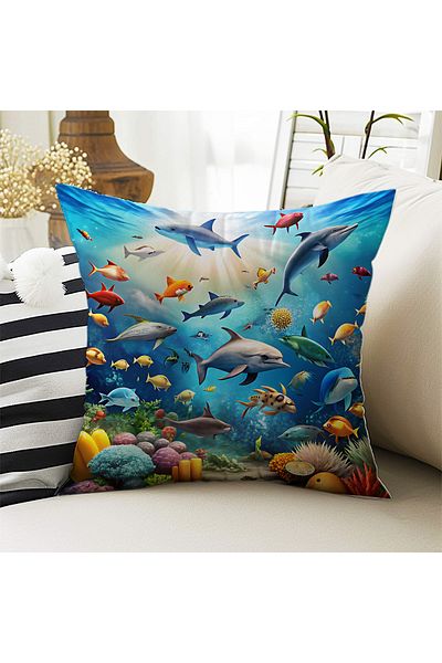 Else Dekor Față de pernă decorativă cu două fețe pentru copii cu model de pești subacvatici 43x43cm