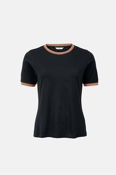 Tchibo Women Round Neck Short Sleeve Solid Tee, Black