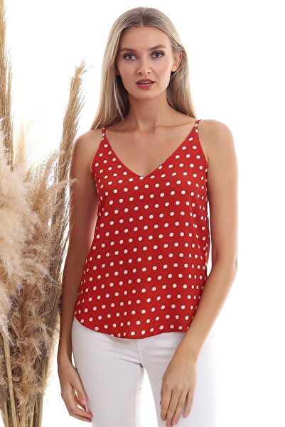 Cotton Mood 20333453 Kobe Polka Dot Patterned Rope Strap Blouse Tile