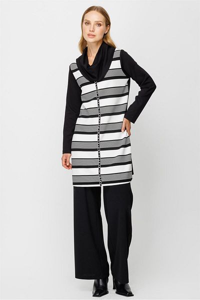 Esswaap Degaje Collared Black and White Tunic Black