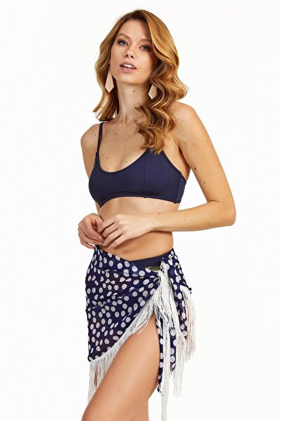 Argento Women's Navy Blue Polka Dot Tasseled Skirt