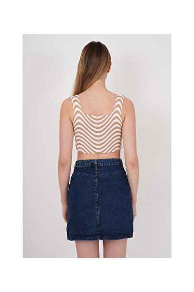 Cotton Mood 23256429   Beige Knitwear Zebra Crop Tank Top - Square Collar